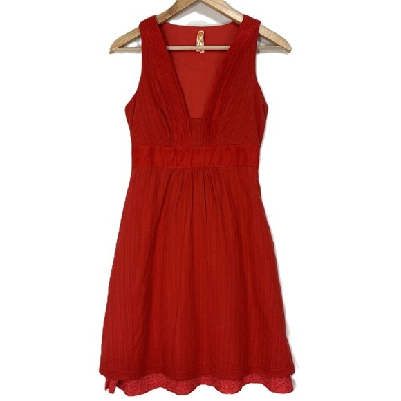 Maeve Dresses & Skirts - Maeve Anthroplogie Dress Womens 0 Red Cotton Silk Waist Tie Feminine Wedding